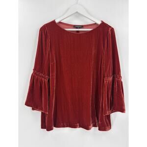 Lafayette 148 Blouse Womens Medium Red Velvet Bell Sleeves Pullover Silk Blend
